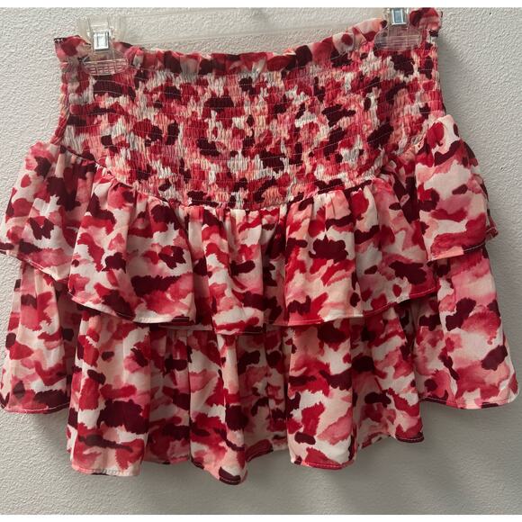 Blu Pepper Skirt Skort Smocked Waist Tiered‎ Ruffle Size Small Pink Maroon Red - Picture 1 of 6